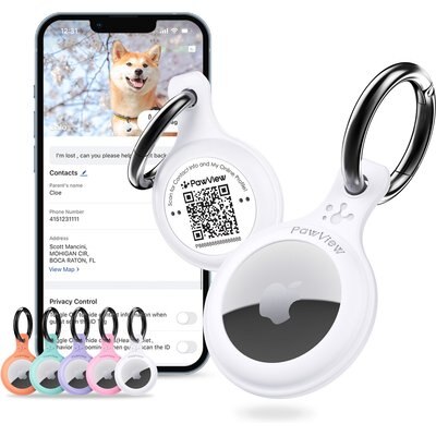 Pawview Pawview QR code Silent Waterproof Smart Dog & Cat AirTag Collar Holder, White
