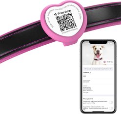 Pawview NFC & QR Code Silent Silicone Heart Shape Personalized Smart Dog ID Tag, Rose Red