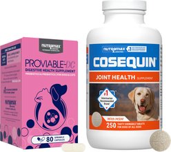 Nutramax Cosequin Maximum Strength Plus MSM Chewable Tablets Joint Supplement + Nutramax Proviable-DC Capsules Digestive Supplement for Dogs