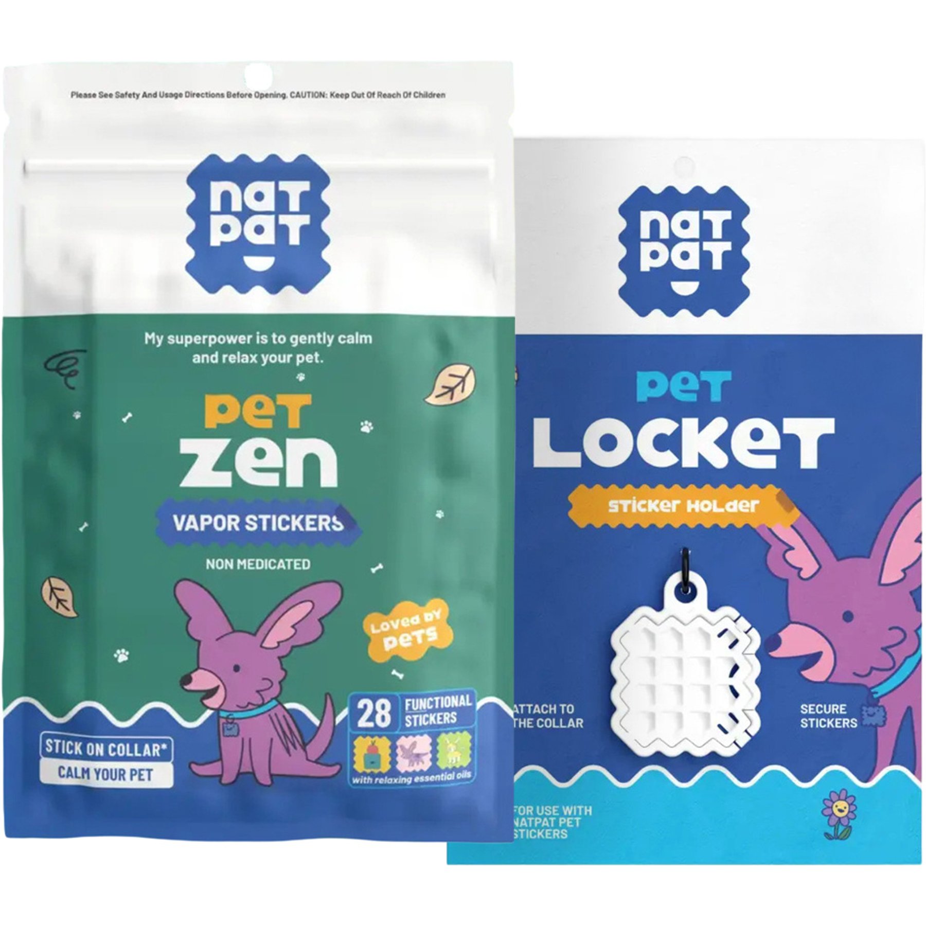 NATPAT Pet Zen Starter Dog Aromatherapy Kit: Locket Diffuser & Vapor Natural Calming Stickers, 28 stickers