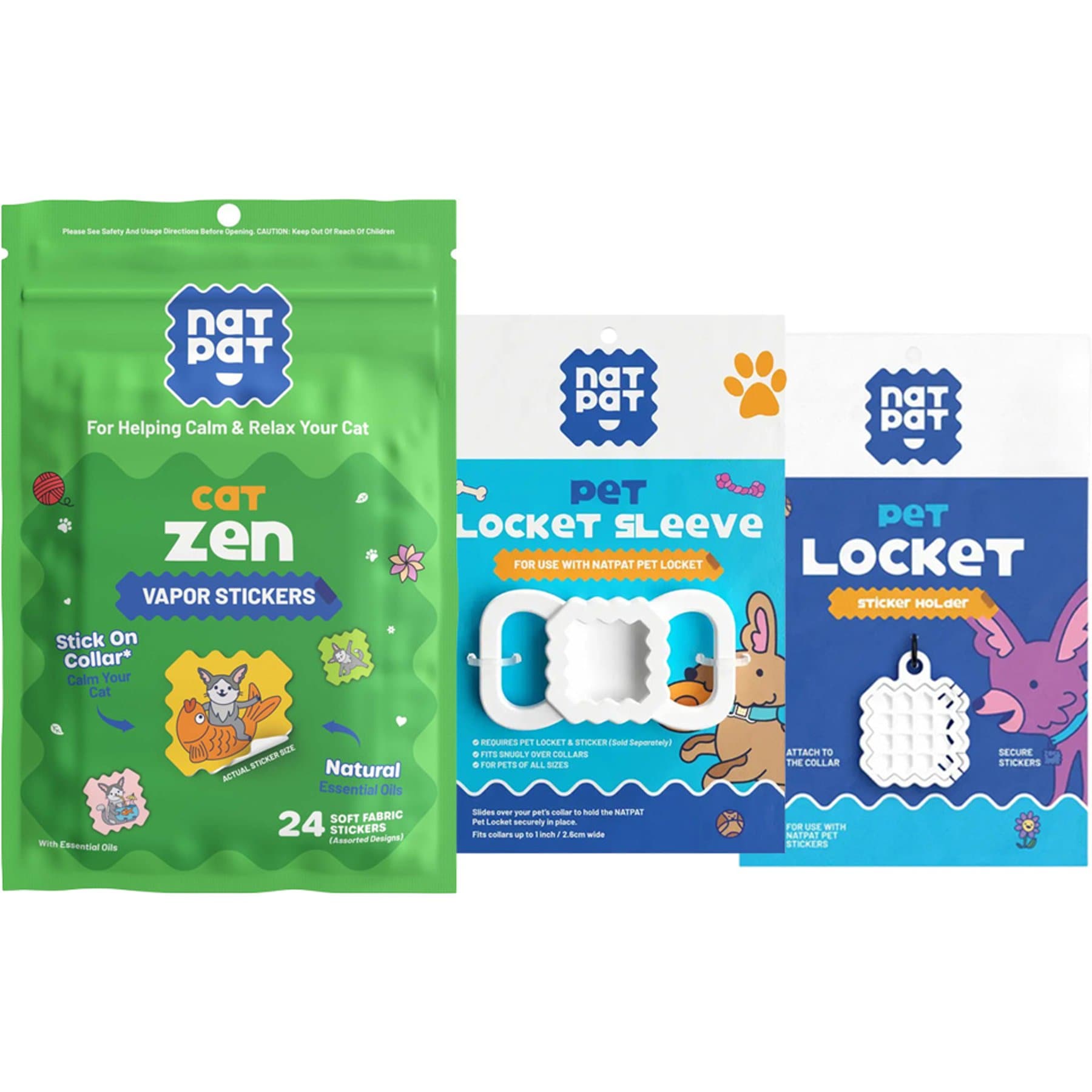 NATPAT Cat Zen Premium Aromatherapy Kit: Locket Diffuser, Locket Holder, & Vapor Natural Calming Stickers, 24 stickers