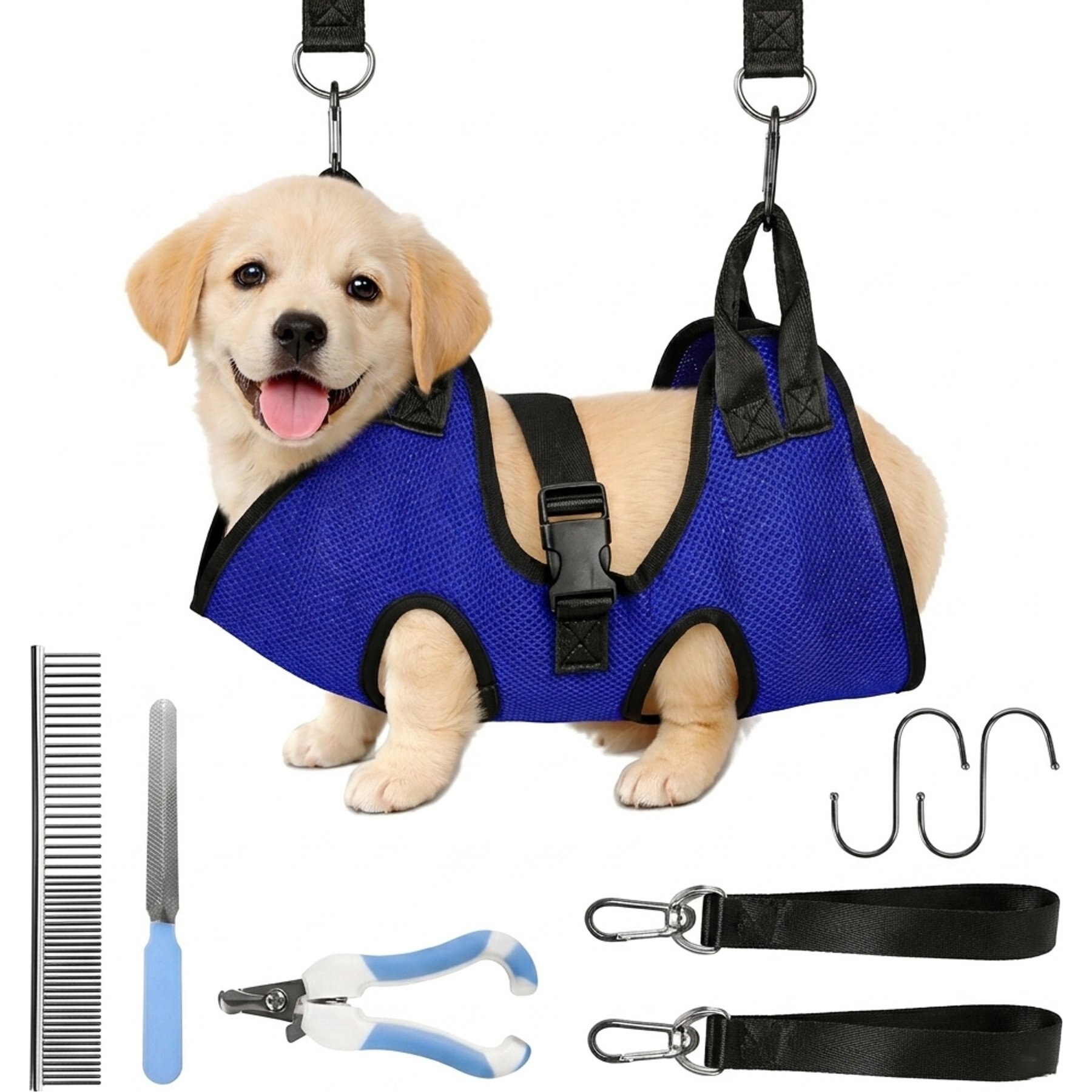 HOMAGICO Hammock Restraint Bag Dog & Cat Grooming Harness & Nail Trimmer, Deep Blue, Small: 15 x 21.3-in