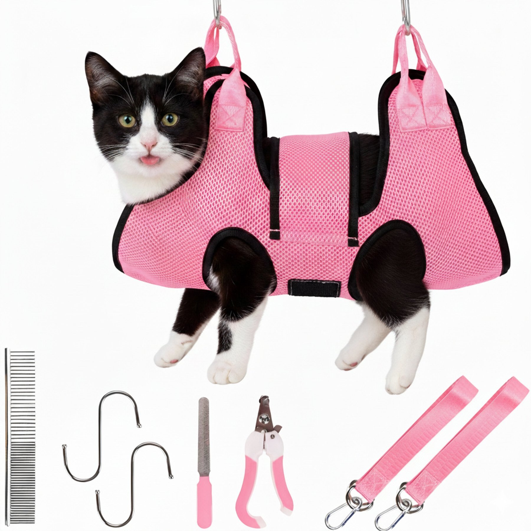 HOMAGICO Hammock Restraint Bag Dog & Cat Grooming Harness & Nail Trimmer, Pink, Medium: 17 x 25-in