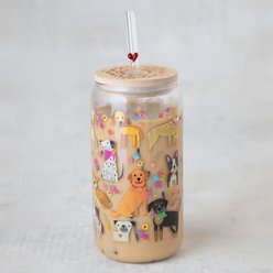 Natural Life Dog Glass Tumbler with Lid & Straw, 3 x 6-in, 16-oz