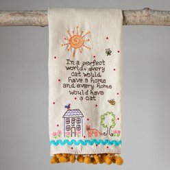 Natural Life Perfect World Cat Linen Hand Towel, 22.5 x 15.25-in