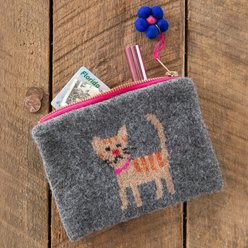 Natural Life Intarsia Pouch Cat Sweater Pouch, Charcoal, 8 x 6-in