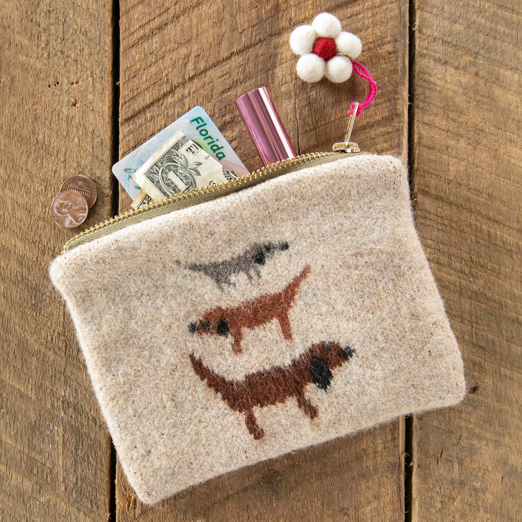 Natural Life Intarsia Pouch Dog Sweater Pouch, Tan, 8 x 6-in