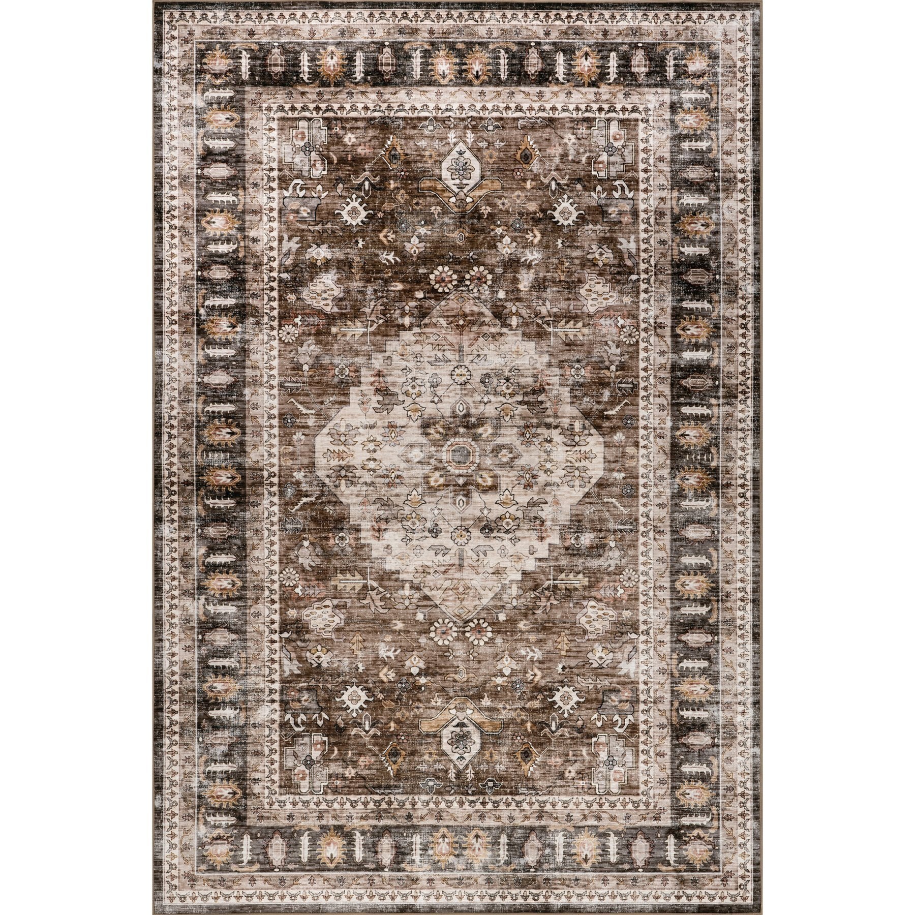 Nuloom Davi Faded Machine Washable Area Rug, Dark Brown, 8 x 10-ft