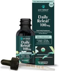 Pet Releaf Daily Releaf 100-mg Organic Full Spectrum Hemp Extract Oil Supplement for Small Dogs & Cats, 1-fl oz bottle
