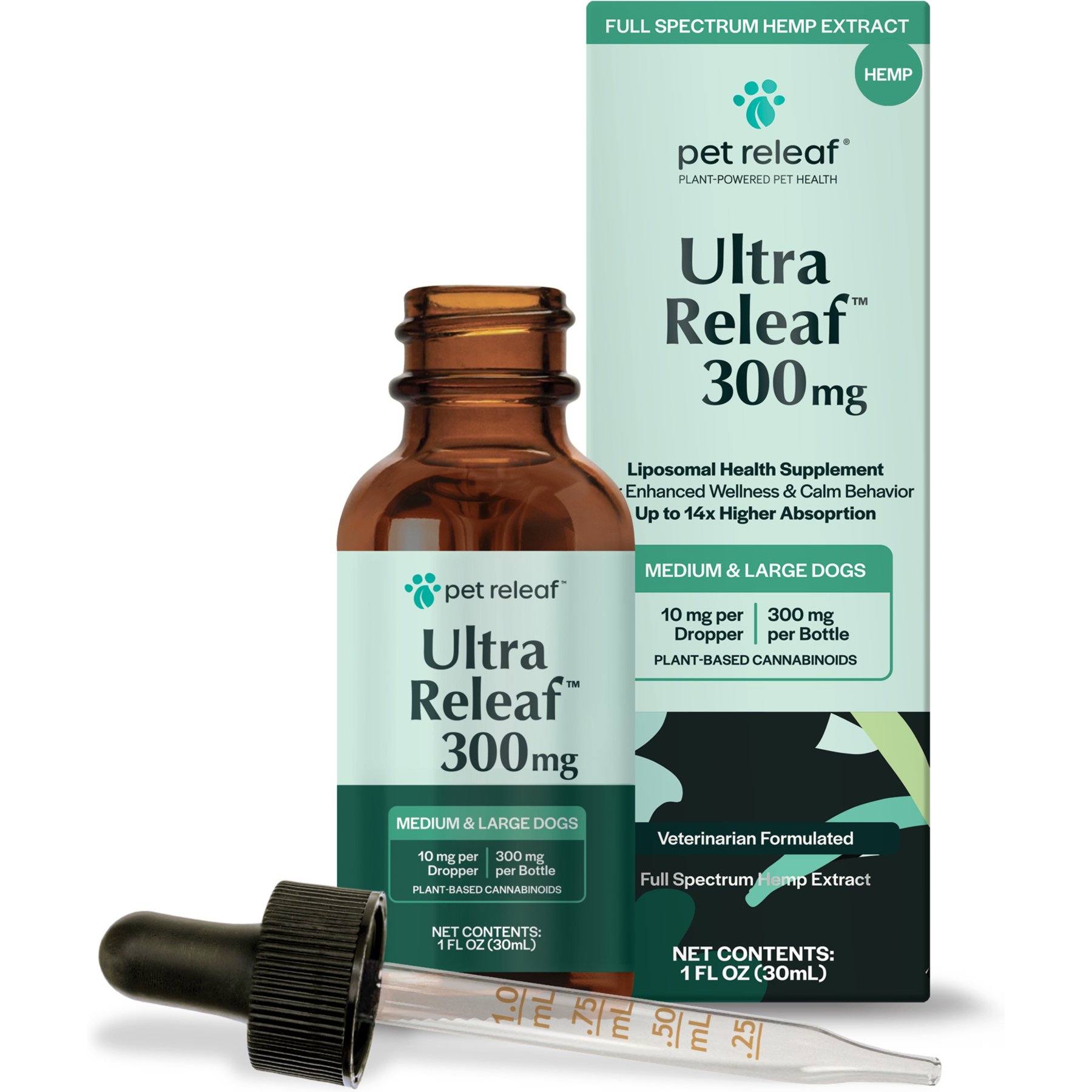 Pet Releaf Ultra Releaf Liposome 600-mg Full Spectrum Hemp Extract Oil Liquid Calming Supplement for X-Large Dogs, 2-fl oz bottle