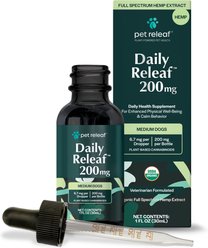 Pet Releaf Daily Releaf 200-mg Organic Full Spectrum Hemp Extract Oil Supplement for Medium Dogs, 1-fl oz bottle