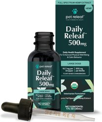 Pet Releaf Daily Releaf 500-mg Organic Full Spectrum Hemp Extract Oil Supplement for Large Dogs, 1-fl oz bottle