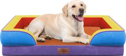 HINTON Waterproof Egg Crate Foam Orthopedic Bolster Dog Bed with Washable Cover & Non-Slip Bottom, Candy Splash, X-Large