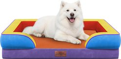 HINTON Waterproof Egg Crate Foam Orthopedic Bolster Dog Bed with Washable Cover & Non-Slip Bottom, Candy Splash, Large