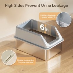 Voluas High Sided Stainless Steel Cat Litter Box, X-Large: 23.6 x 15.75 x 12.2-in, Light Gray slide 2 of 8