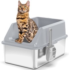 Voluas High Sided Stainless Steel Cat Litter Box, X-Large, Light Gray