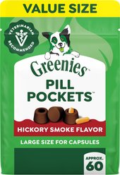 Greenies Pill Pockets Canine Hickory Smoke Flavor Natural Dog Treats, Capsule Size, 60 count