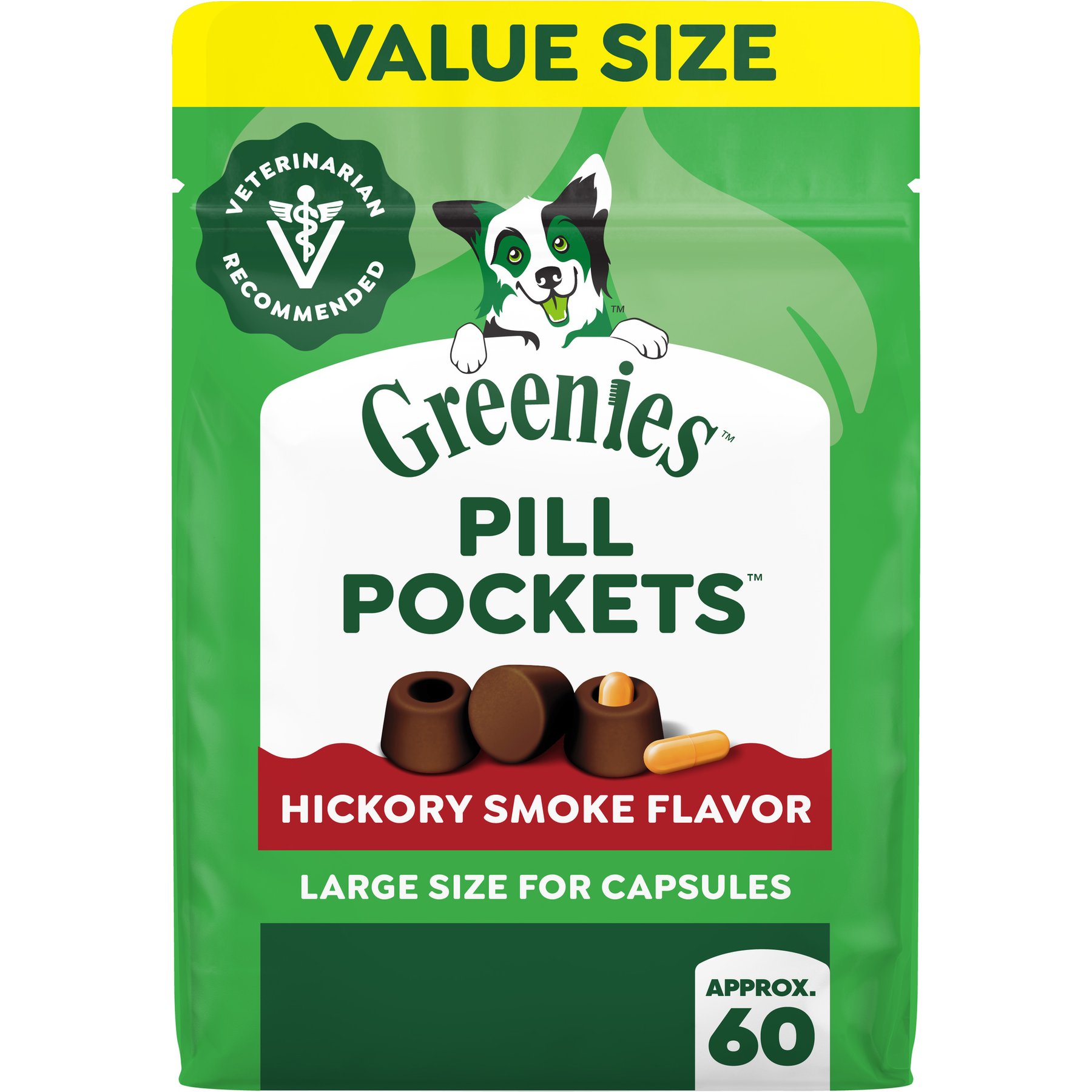Greenies Pill Pockets Canine Hickory Smoke Flavor Natural Dog Treats, Capsule Size, 120 count