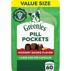 Greenies Pill Pockets Canine Hickory Smoke Flavor Natural Dog Treats, Capsule Size, 60 count