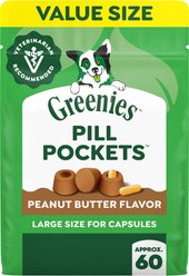 Greenies Pill Pockets Canine Real Peanut Butter Flavor Natural Dog Treats, Capsule Size, 60 count