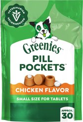 Greenies Pill Pockets Canine Chicken Flavor Natural Dog Treats, Tablet Size, 30 count slide 1 of 9