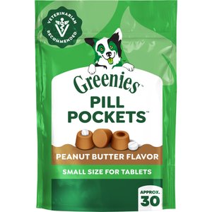 Greenies Pill Pockets Canine Real Peanut Butter Flavor Natural Dog Treats, Tablet Size, 30 count