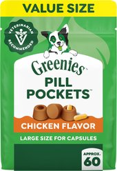 Greenies Pill Pockets Canine Chicken Flavor Natural Dog Treats, Capsule Size, 60 count