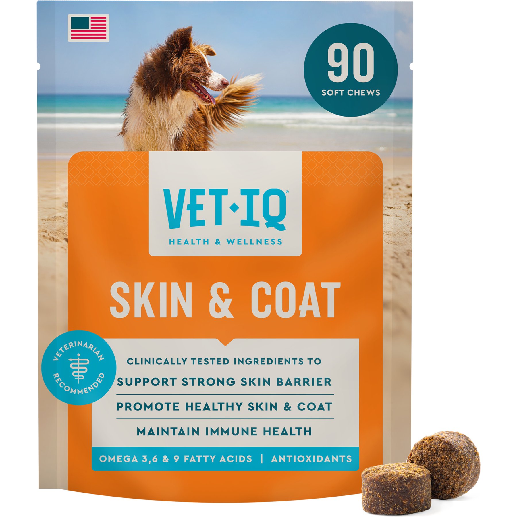 VetIQ Skin & Coat Soft Chew Supplement for Dogs, 90 count
