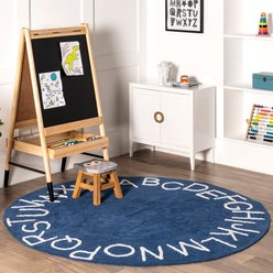 Nuloom Alphabet SpinClean Washable Round Area Rug, Navy, 6-ft slide 2 of 6