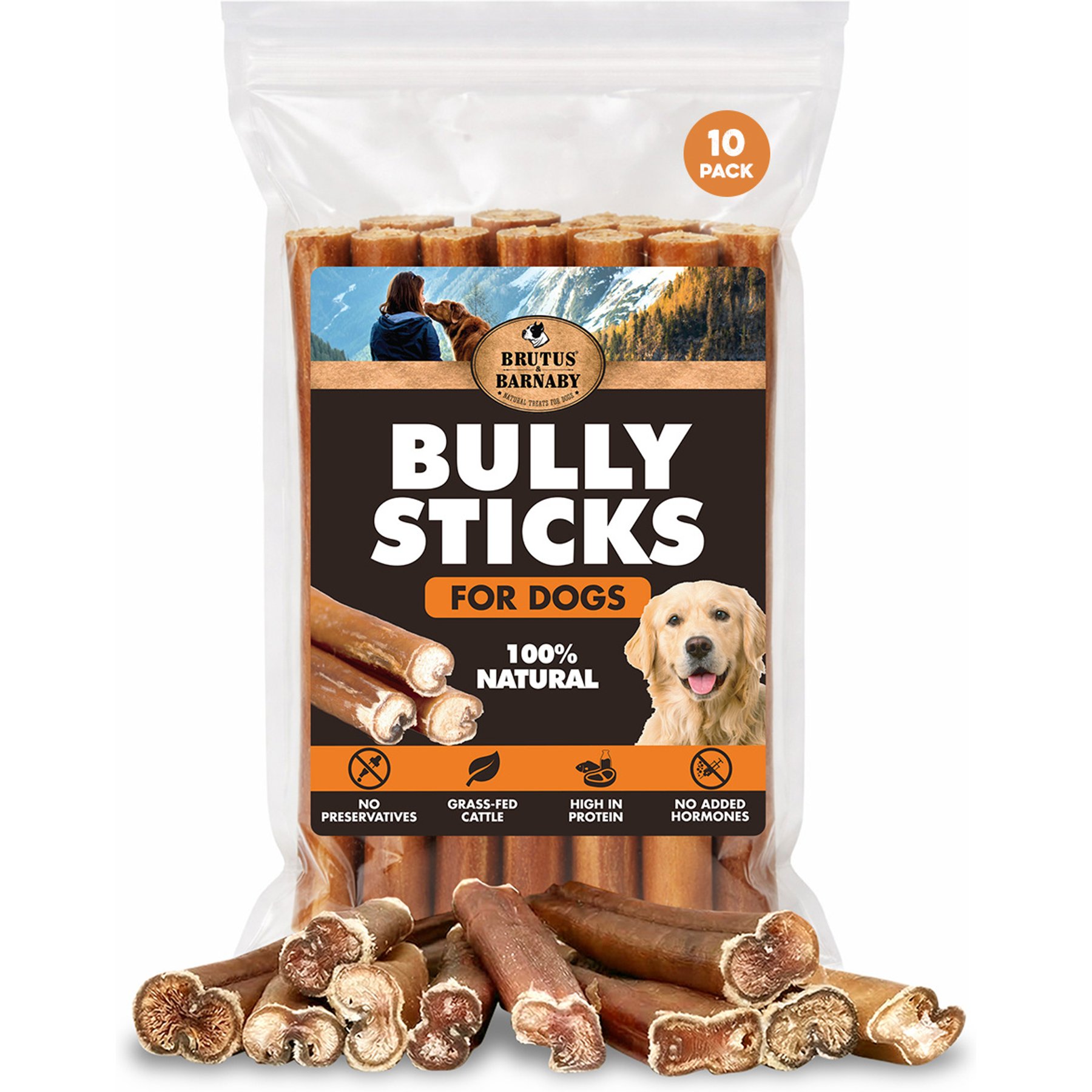 Brutus & Barnaby 6-in Bully Sticks Dog Treats, 10 count