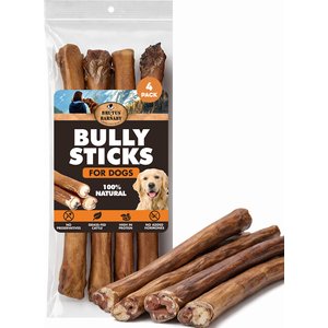 Brutus & Barnaby 12-Inch Single Ingredient High Protein & Rawhide-Free Thick Jumbo Bully Sticks Dogs Chews, 4 count