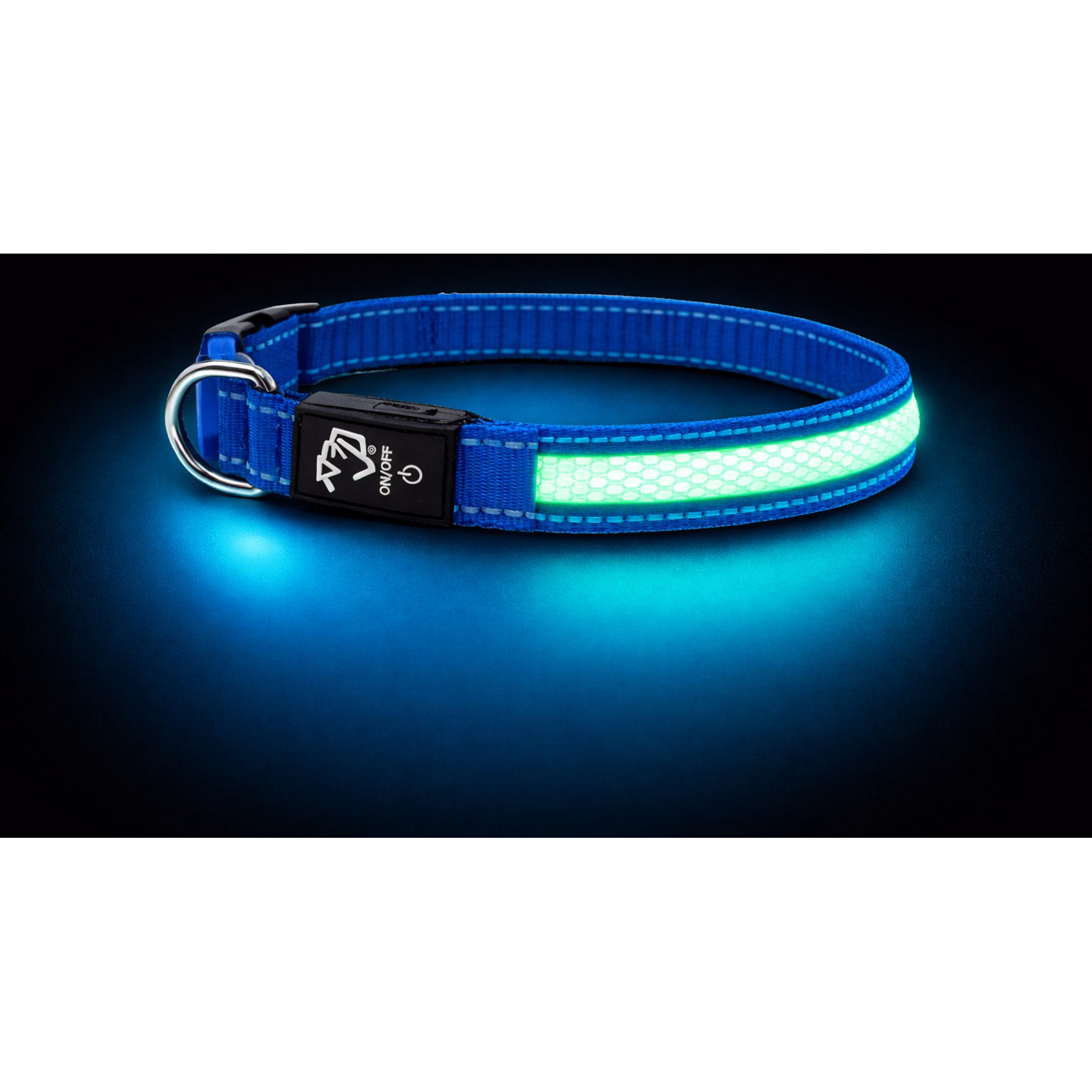 Mad Dog Products The Night Walker Reflective LED Dog Collar, Blue, Small: 16-in neck, 1-in wide