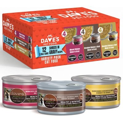 Dave's Pet Food Dave's Pet Food Naturally Healthy Minced & Shredded Chicken in Gravy Variety Pack Grain-Free Wet Cat Food, 2.8-oz can, case of 12