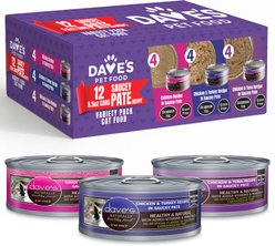 Dave's Pet Food Naturally Healthy Chicken in Saucey Pate Variety Pack, Grain-Free Wet Cat Food, 5.5-oz can, case of 12