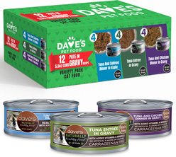 Dave's Pet Food Naturally Healthy Tuna Pate in Gravy Variety Pack Grain-Free Wet Cat Food, 5.5-oz can, case of 12