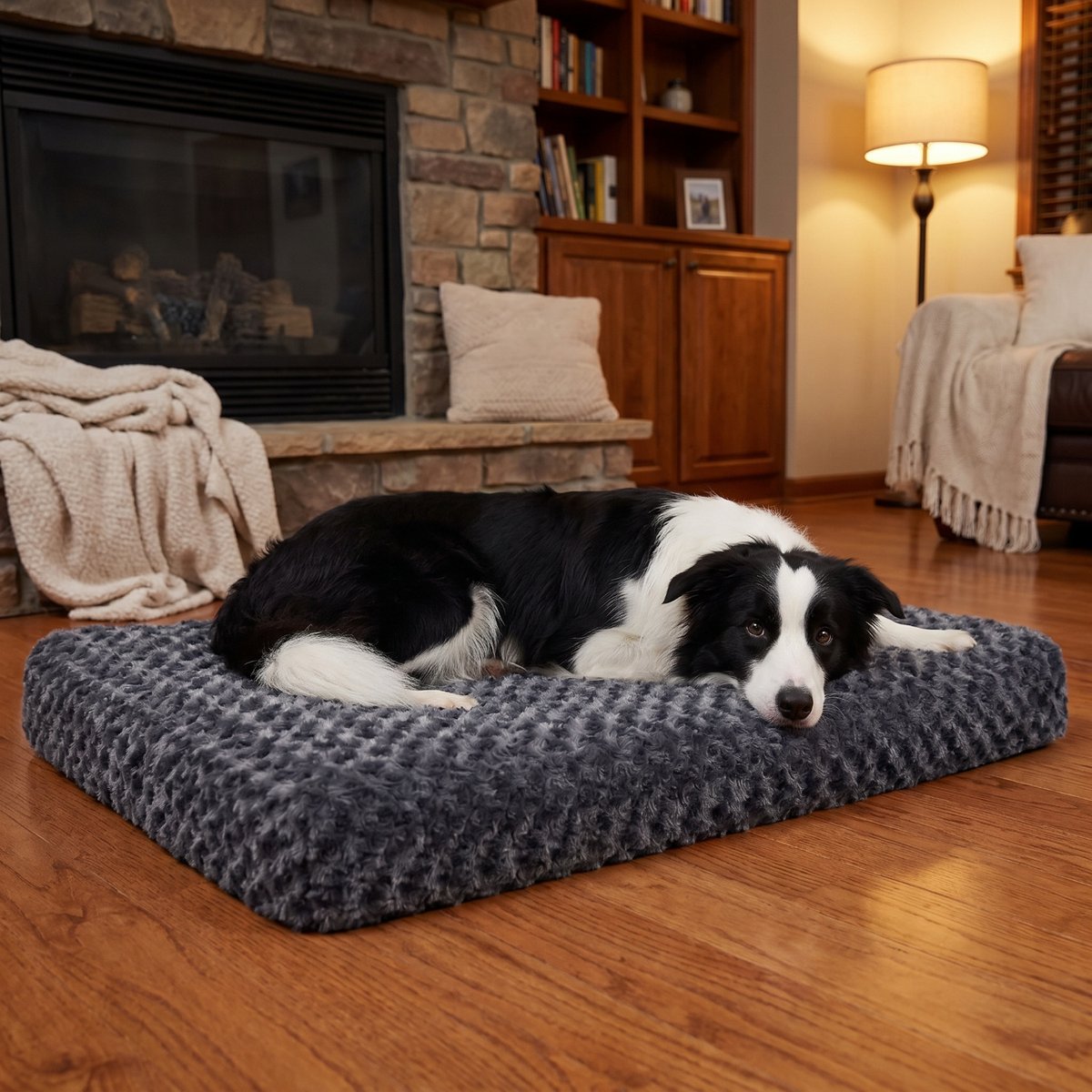 Kylinsure Washable Deluxe Plush Anti-Slip Dog Beds Comfy Kennel Pad, Dark Grey, Large