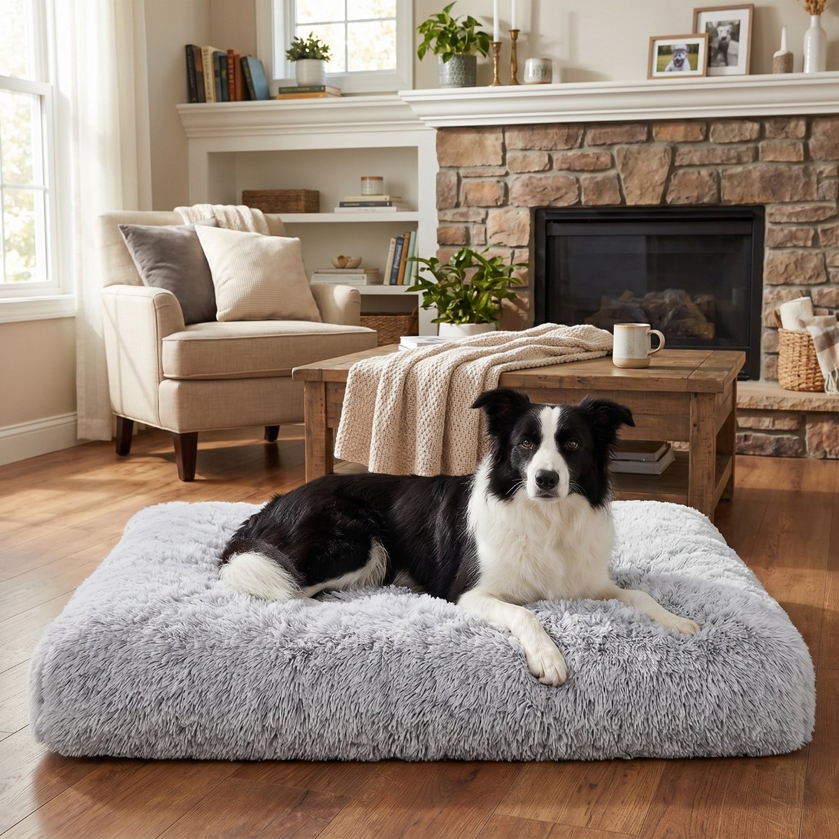 Kylinsure Plush Calming Fully Machine Washable Dog & Cat Bed Mat, Grey, Large