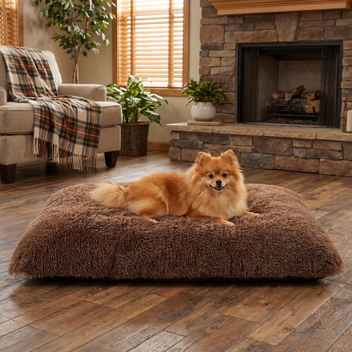 Kylinsure Plush Calming Fully Machine Washable Dog & Cat Bed Mat, Coffee, Small