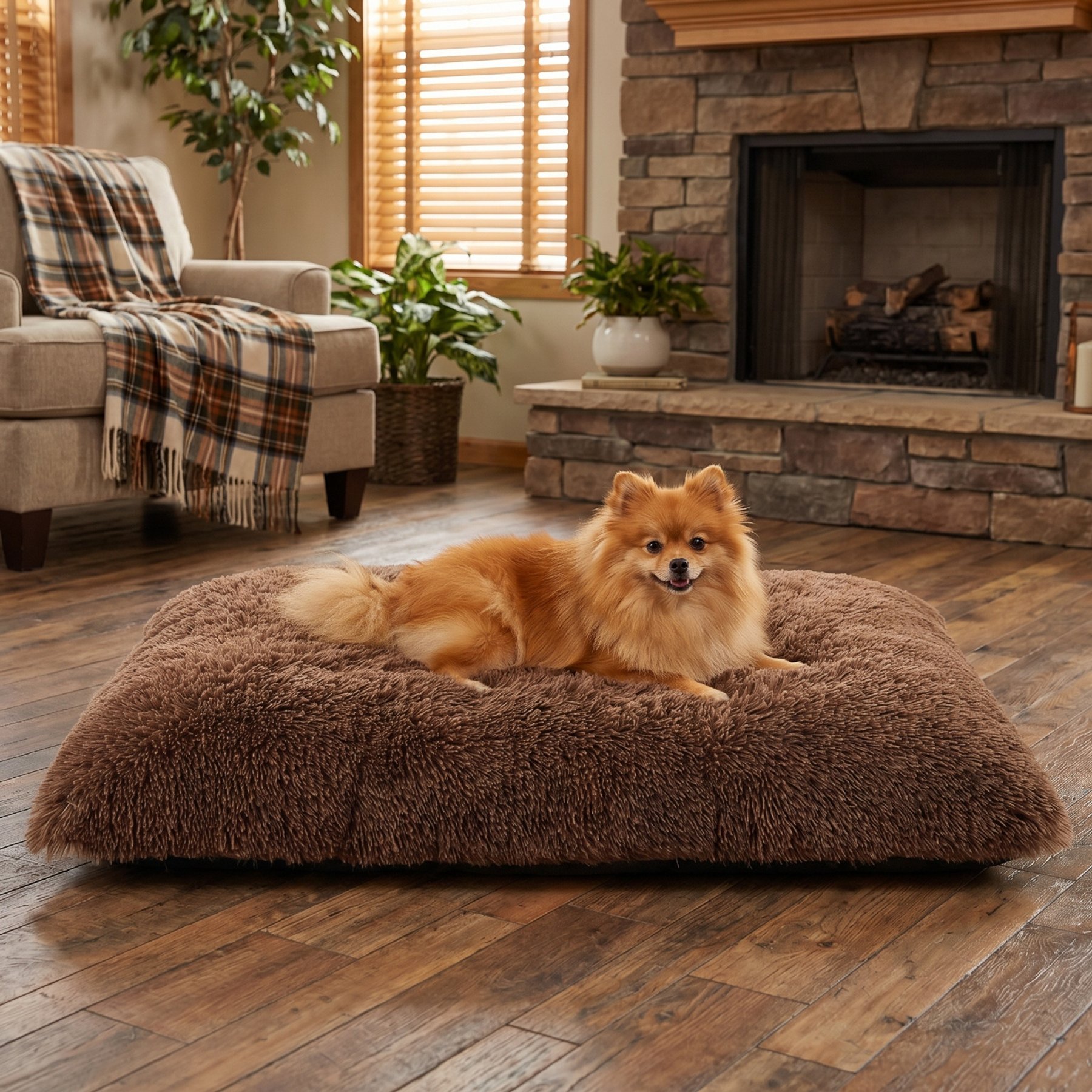 Kylinsure Plush Calming Fully Machine Washable Dog & Cat Bed Mat, Coffee, Small
