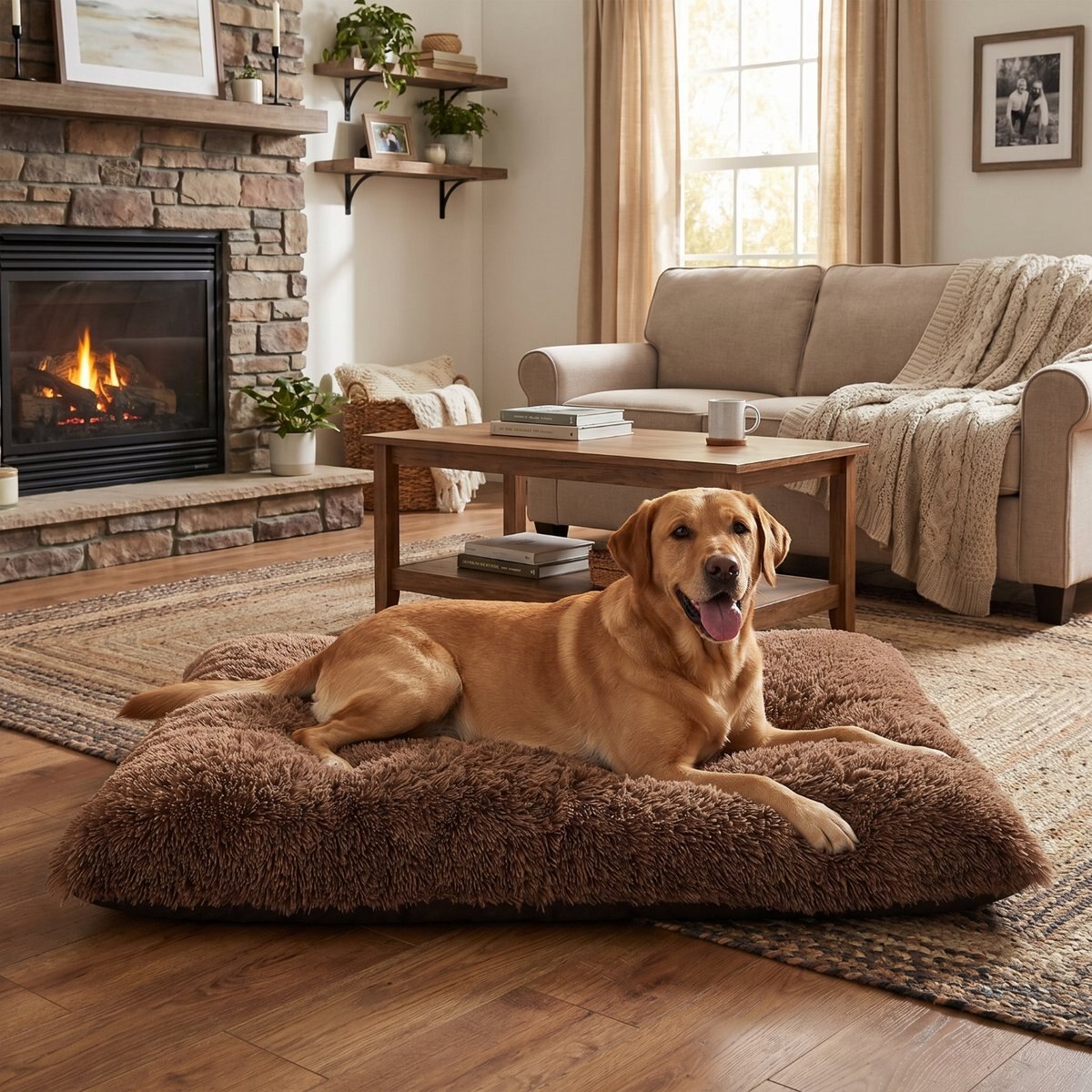 Kylinsure Plush Calming Fully Machine Washable Dog & Cat Bed Mat, Coffee, X-Large