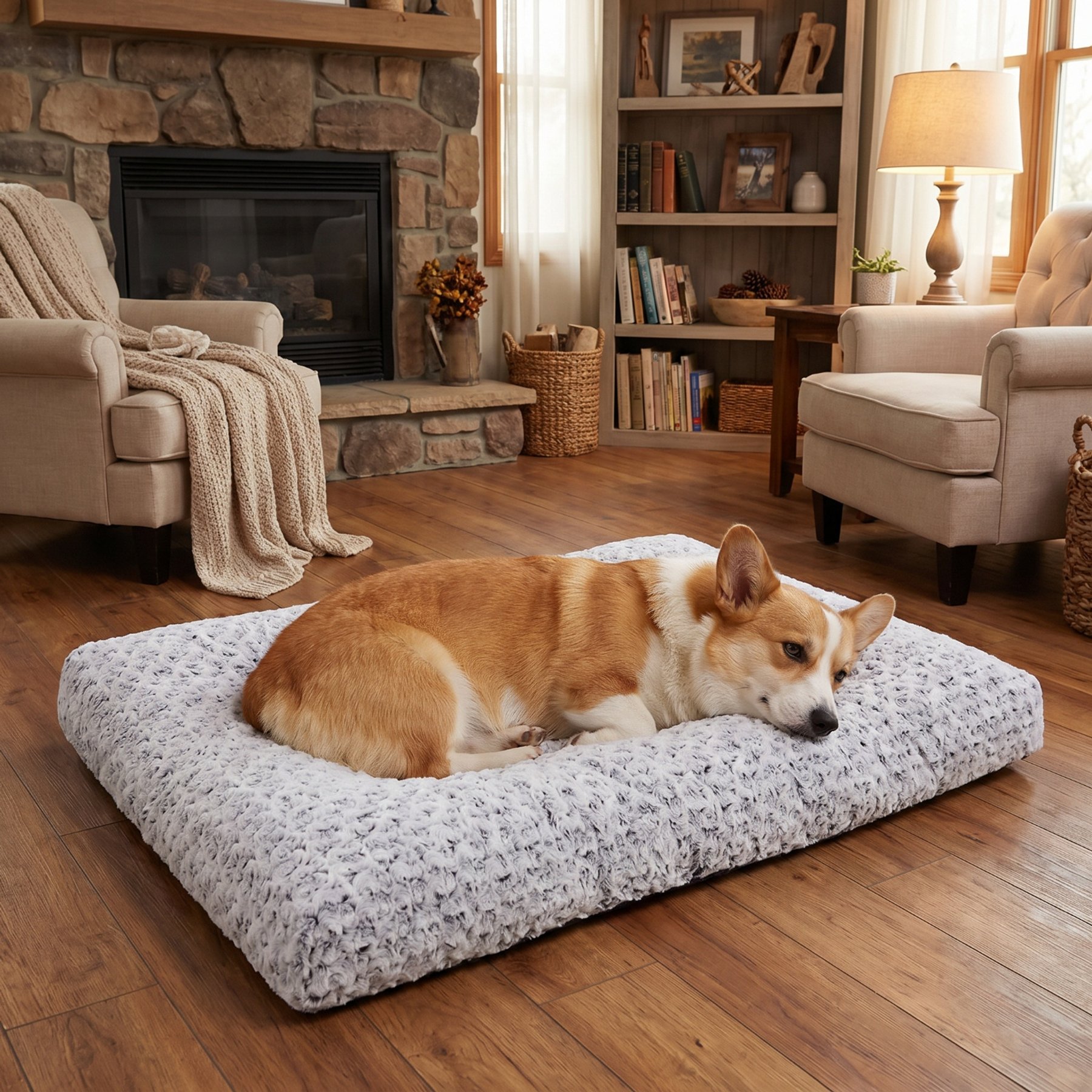 Kylinsure Washable Deluxe Plush Anti-Slip Dog Beds Comfy Kennel Pad, Grey, Medium