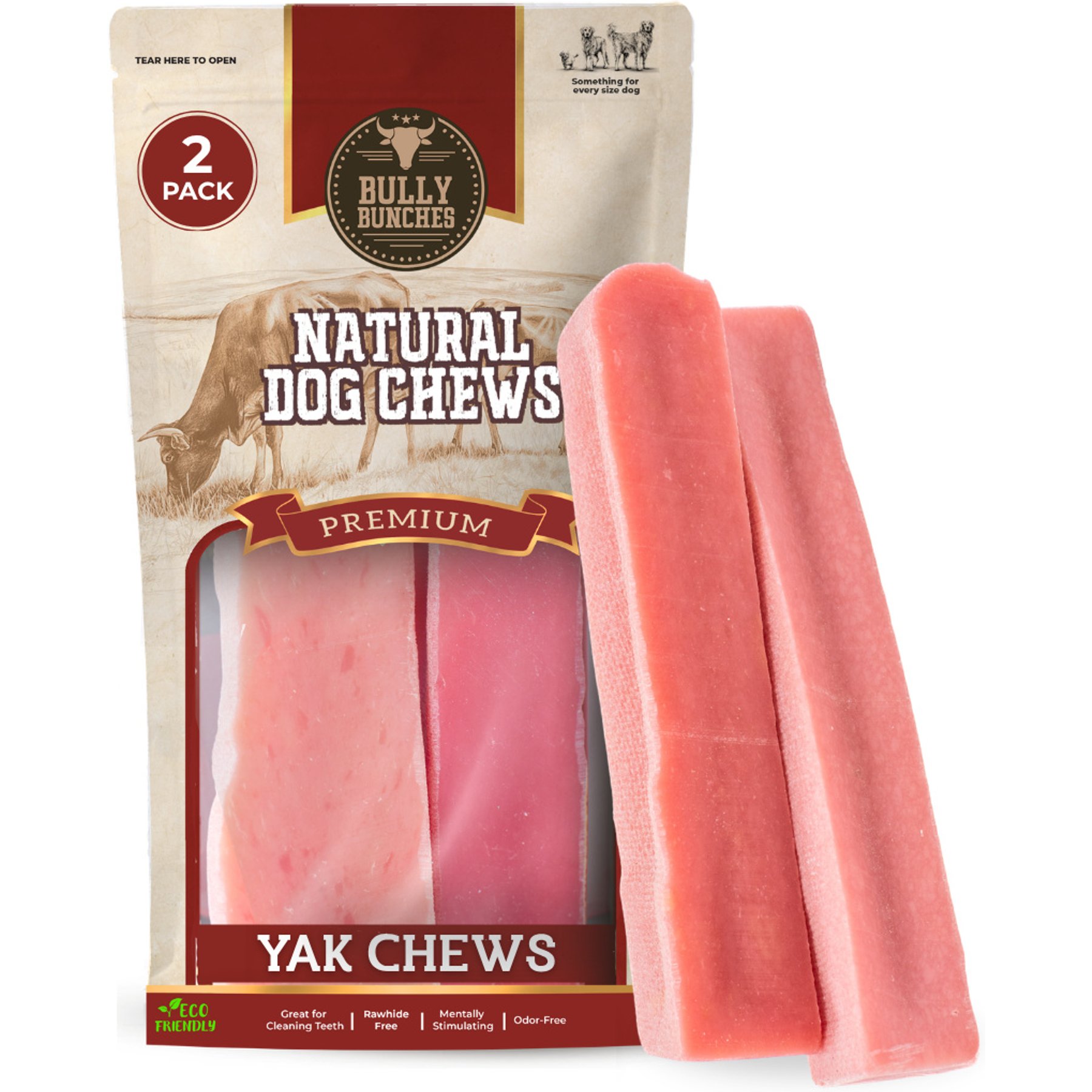 Bully Bunches Strawberry Flavored Himalayan Yak Chew Dog Treats, Medium, 2 count