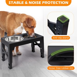 Heeyoo Elevated Dog Bowl Set, 3 bowls, 5-cup, Black