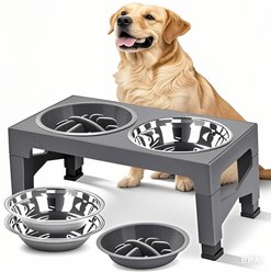 Heeyoo Elevated Dog Bowl Set, 3 bowls, 5-cup, Grey slide 1 of 7