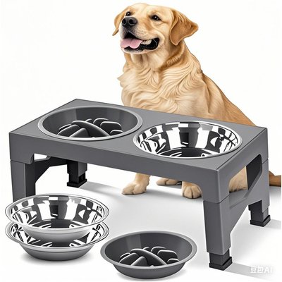 Heeyoo Heeyoo Elevated Dog Bowl Set, 3 bowls, 5-cup, Grey