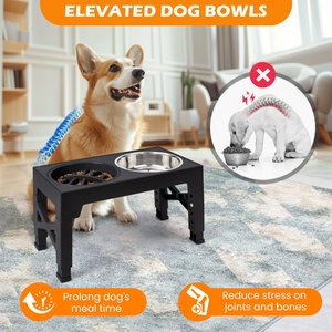 Heeyoo Elevated Dog Bowl Set, 3 bowls, 5-cup, Black