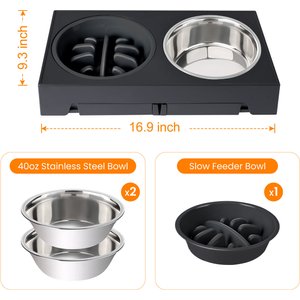 Heeyoo Elevated Dog Bowl Set, 3 bowls, 5-cup, Black