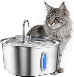 PEKTACO Stainless Steel Cat Water Fountain with Small Level Window, 3.2 liter