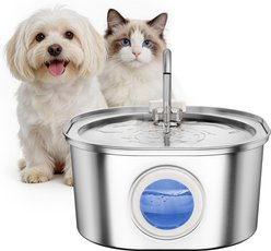 PEKTACO Stainless Steel Cat Water Fountain with Big Level Window, 3.2 liter