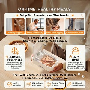 VIVIPAL 2-Meal Dry & Wet Stainless Steel Automatic Dog & Cat Feeder, White, 700-mL